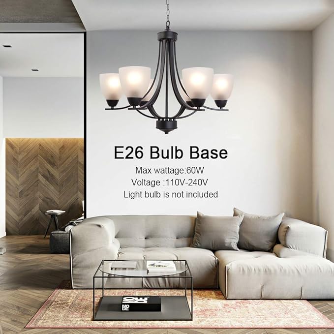 VINLUZ Contemporary Chandeliers 6 Light Black Modern Pendant Light Rustic Vintage Dining Room Lighting Fixtures Hanging, Flush Mount Ceiling Light for Bedroom Living Room