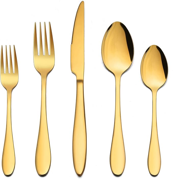 LIANYU 40-Piece Gold Silverware Set for 8, Stainless Steel Flatware Cutlery Set, Tableware Eating Utensils Include Forks Knives Spoons, Mirror Polished, Dishwasher Safe