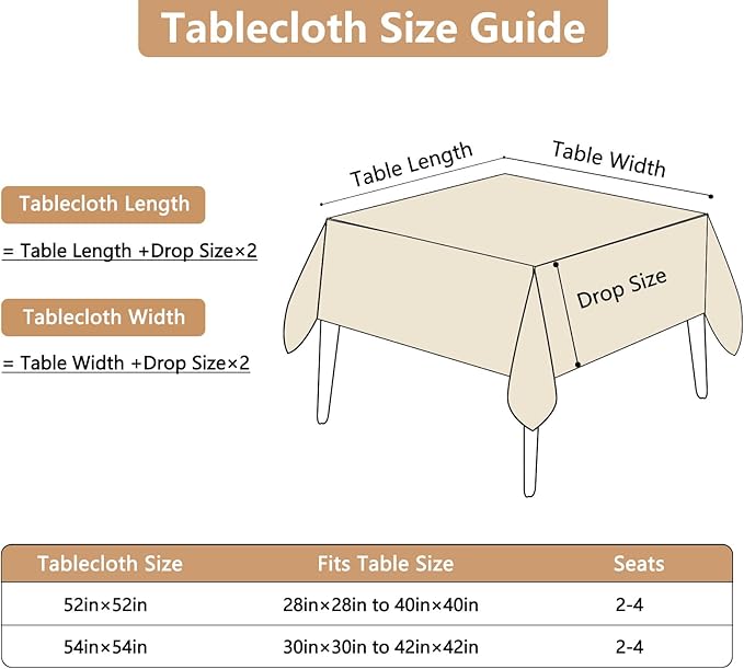 Beige Fabric 54 x 54 Inch Square Table Cloth Faux Linen Textured Water Resistant & Wipeable Card Tablecloth Reusable for Dining Kitchen Patio
