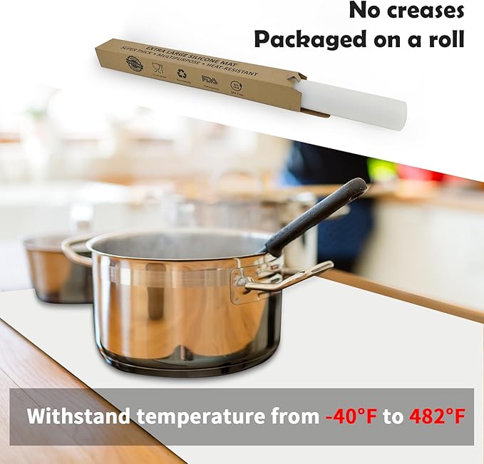 Large Silicone Mats, 78.7”x15.7” Extra Large Silicone Heat Resistant Mat, Countertop Protector, Nonstick Waterproof Mats for Kitchen Counter, Shipped Rolled Up Kitchen Counter Mat, Light Gray