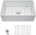 30 Farm Sink White - Fulorni 30"x20" Farmhouse Kitchen Sink Flat Apron Front White Ceramic Porcelain Fireclay Deep Single Bowl Farmer Style Kitchen Basin