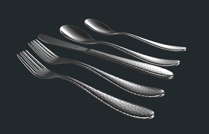 Hammered Silverware Set | Premium 18/10 Stainless Steel Flatware Service for 6 | Heavy-Duty & Dishwasher Safe | Built to Last (30-Piece, Marettimo Hammered)