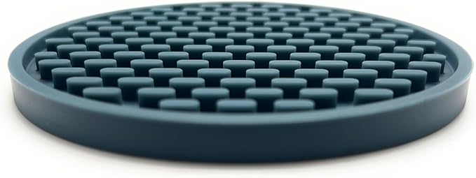 Happitasa 4.25 Inch Bar Mat Style Silicone Beverage Coasters, Set of 6 with Holder (Smoky Blue)