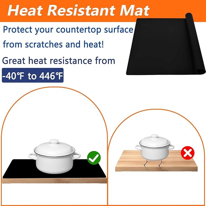 72''x16'' Extra Large Silicone Mat for Kitchen Counter, Heat Resistant Countertop Protector, Non-Slip Waterproof Kitchen Island Mat, Easy to Clean, Light Gray