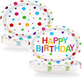 50Pcs Happy Birthday Oval Paper Plates 10" x 12" Large Disposable 400GSM Heavy Duty Rainbow Colorful Dots Platters Plates Happy Birthday Party Decorations for BBQ Picnic Baby Shower Party Supplies