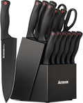 Knife Set, Astercook 15 Pieces Knife Sets for Kitchen with Block, Dishwasher Safe Kitchen Knife Set with Built in Sharpener Block, German Stainless Steel Knife Block Set, Valentine's Gift