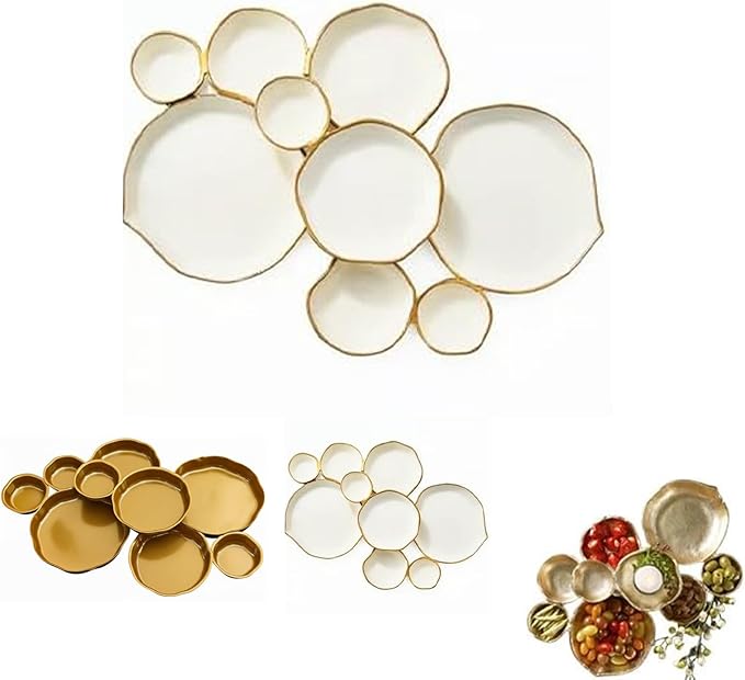 Cluster Serving Tray for Charcuterie – 9 Piece Decorative Bowls Set for Entertaining, Elegant Appetizer Platter with Connected Snack Bowls, Modern Luxury Centerpiece (White)