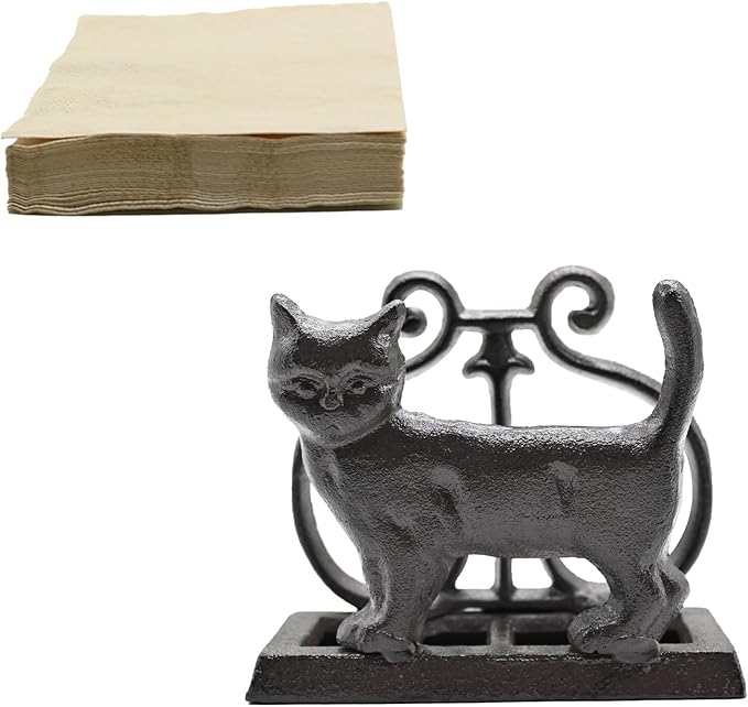 Exquisite Vintage Cast Iron Napkin Holder With Playful Standing Animal Motif - Cat Napkin Holders are suitable for kitchens, restaurants, and parties