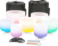 432HZ 6-12 Inch 7 Pcs Gradient Frosted Crystal Singing Bowl Set for Meditation Healing Yoga Chakra Quartz Crystal Sound Bowls with Heavy Duty Carry Cases and Rubber Mallet,Suede Striker,O-rings