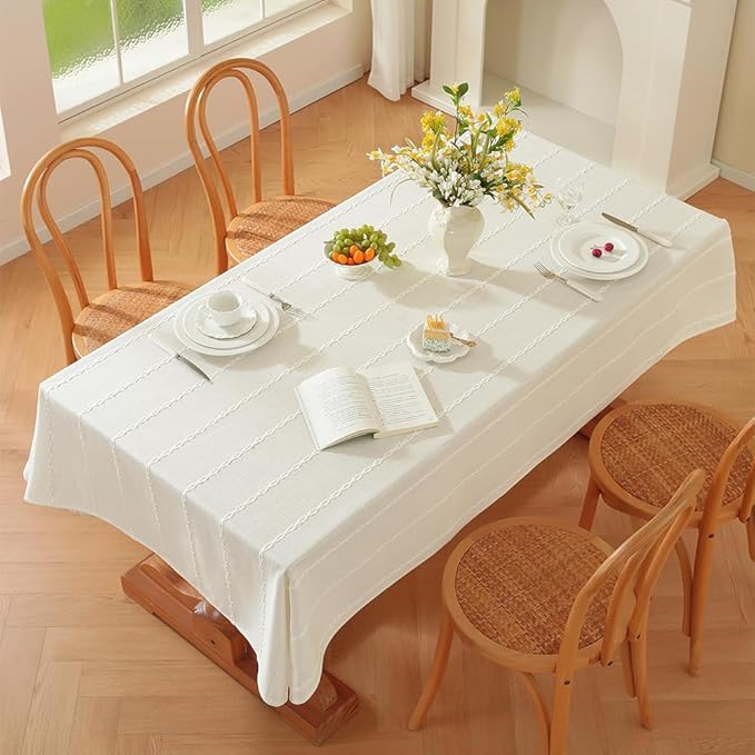 Zobesta White Table Cloth Rectangle 53 x 120 Inch, Cotton Linen White Tablecloth for Rectangle Tables, Washable Farmhouse Soft Tablecloth for Party, Picnic, Dining, Outdoor,Fall, Wedding