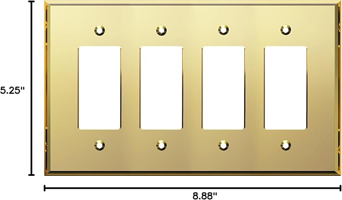 LIDER Reflective Acrylic Decorator Wall Plate, Mirrored Light Switch Plate, Plexiglass Outlet Cover, Acrylic Glass, Oversized 4-Gang 5.25" x 8.88", LWP-34O-AGD, Gold