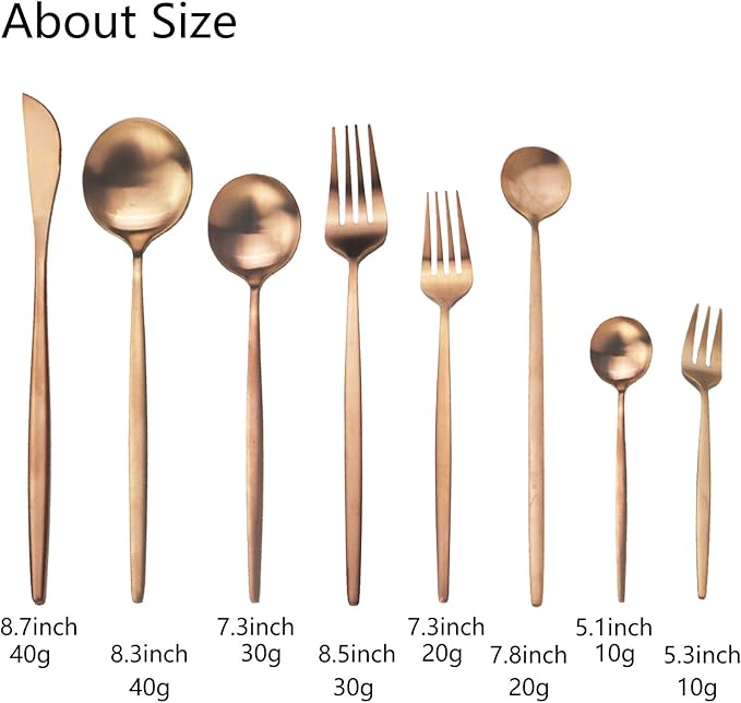 JASHII 32-Piece Tableware Set Stainless Steel Flatware Set with Coffee Spoon Long Handle Spoon Premium Cutlery Service for 4 Satin Finish Utensils for Home (Copper)
