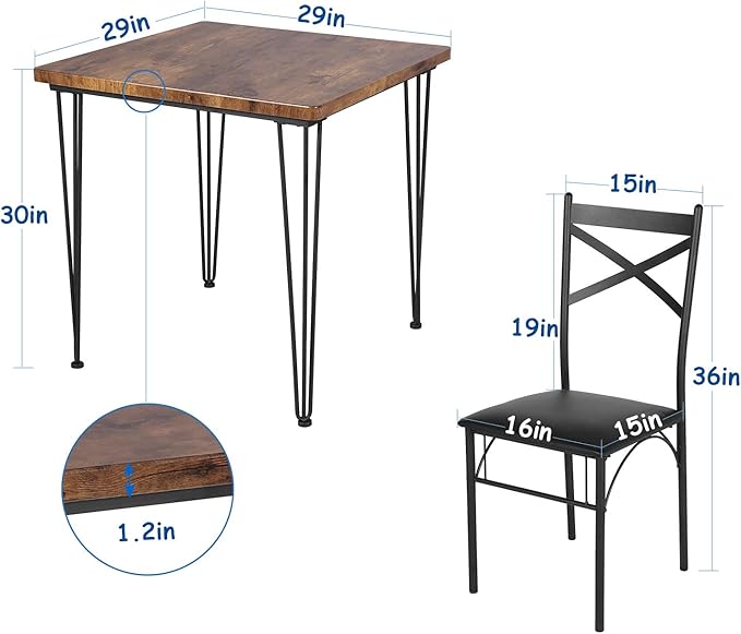 VECELO 3 Piece Dining Table Set for 2, Kitchen Table Set with 2 Chairs for Small Space, Space-Saving and Modern Design, Apartment, Easy to Assemble,Classic Brown