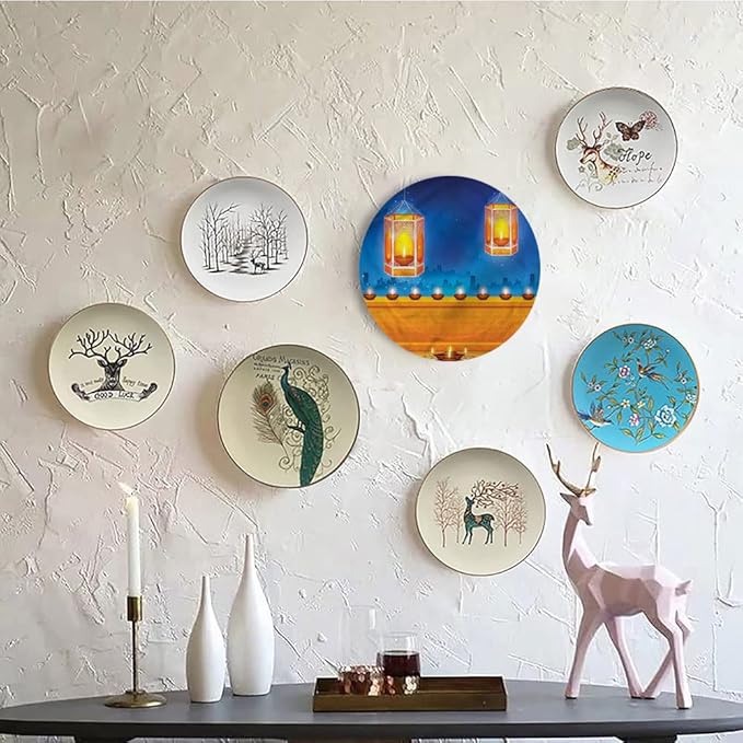 Ceramic Display Plate, Diwali Ceramic Hanging Decorative Plate, Diwali Night Candles, 6 Inch, Household Custom Ceramic Plate, Multicolor