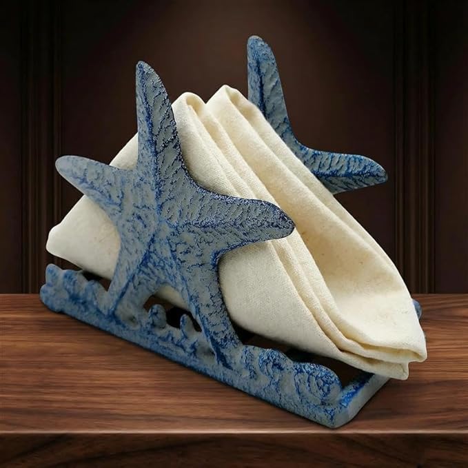 Comfy Hour Under The Sea Collection Cast Iron Starfish Napkin Holder, Kitchen, Table, Desk Uses, Blue