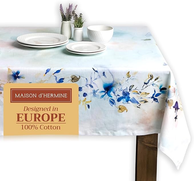 Maison d' Hermine Table Cloth Rectangle Table 100% Cotton 60 x 90 Inches Tablecloth Reusable Decorative for Dining Room Farmhouse Home Valentines Day Decorations Spring Summer - Lazy Summer Days
