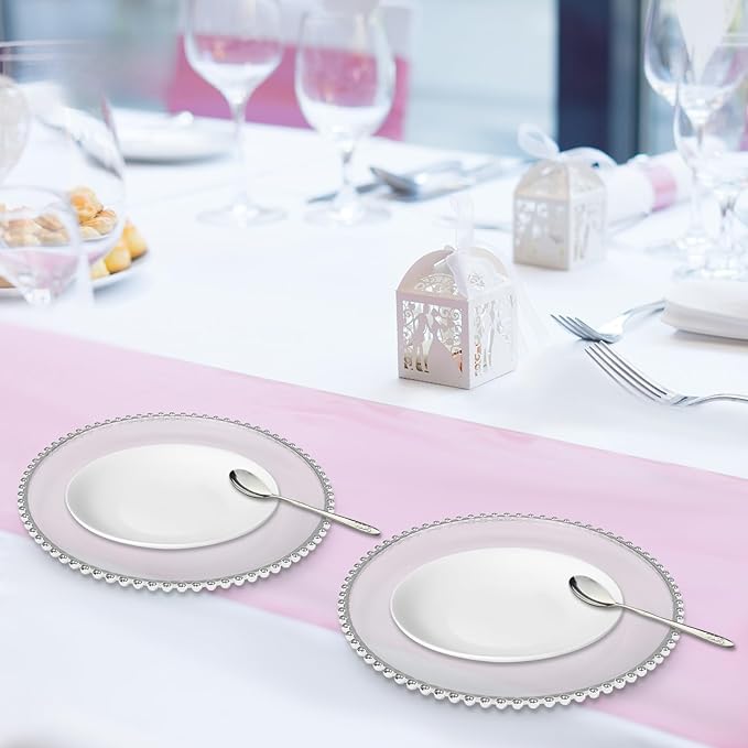 50 Pcs Charger Plates Set, Round Charger Plates, Reusable Serving Plates Embossed Rim Plastic Chargers Plate Decorative Round Plate Chargers for Dinner Plate Table Wedding Shower Decoration