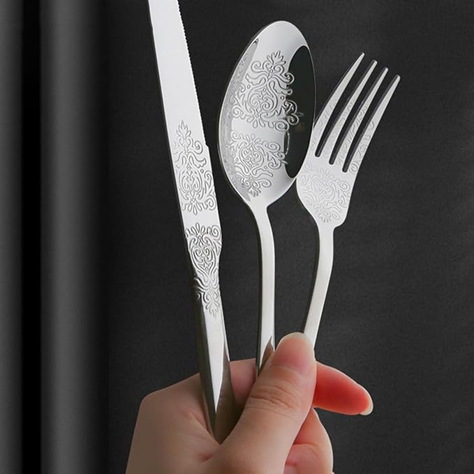 IKXO Silverware Set 40 Piece Silver Flatware Set for 8,Stainless Steel Flatware Cutlery Set For Home Hotel, Kitchen Utensils Set Include Fork Knife Spoon,Mirror Polished,Dishwasher Safe