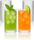 LEMONSODA Hobnail Highball Glasses Set of 4 – Vintage Clear Drinking Glass Cups 15oz – Textured Tall Retro Glassware Tumblers for Water, Iced Coffee, Cocktails, Soda, Juice (Highball 15oz, Set of 4)