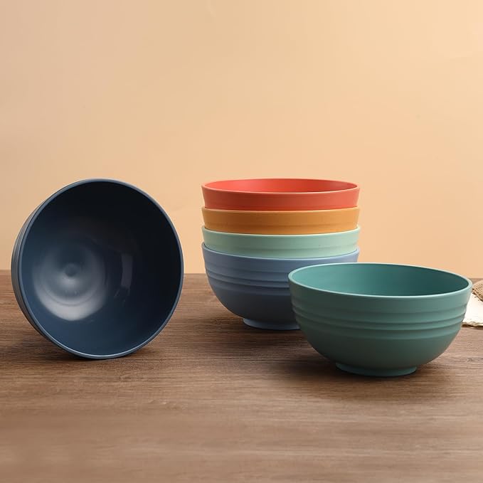 12 Pcs Unbreakable Cereal Bowls Set, 26 Oz Wheat Straw Bowls Set, Microwave & Dishwasher Safe Rice Bowls for Kitchen, Reusable Plastic Bowls for Soup, Salad and Snack, BPA Free, Multicolor