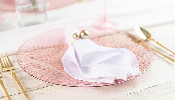PARTY BARGAINS 13-Inch Charger Plates - 8 Pack, Hammered Pink, Heavy-Duty Disposable Chargers for Elegant Dining - Ideal for Weddings and Formal Events