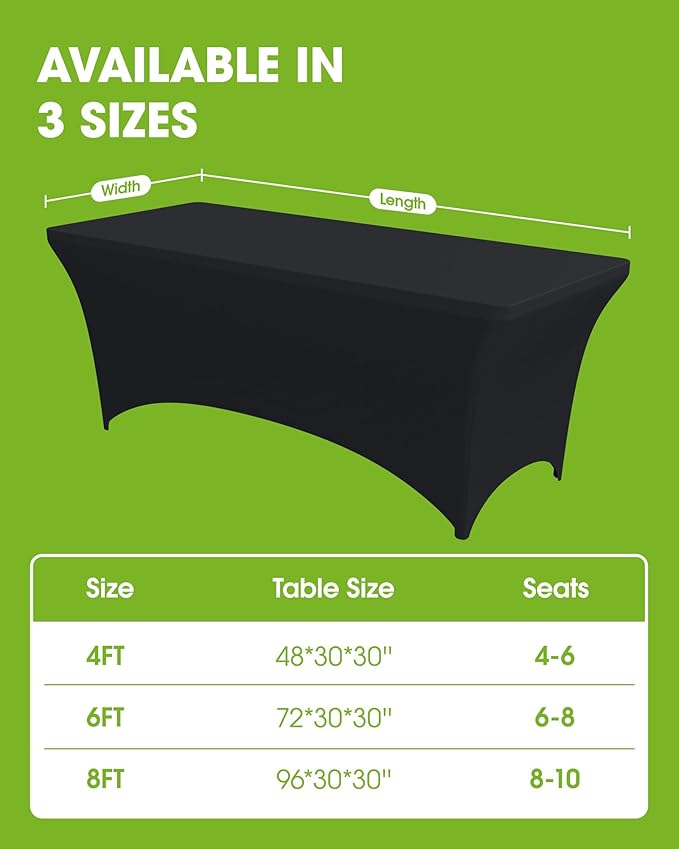 Pureegg Spandex Tablecloth 8ft - 2 Pack, Fitted and Tight Cloth for Rectangle Table, Wrinkle-Free and Stretch Table Cover for Party, Wedding, Banquet and Birthday, Black