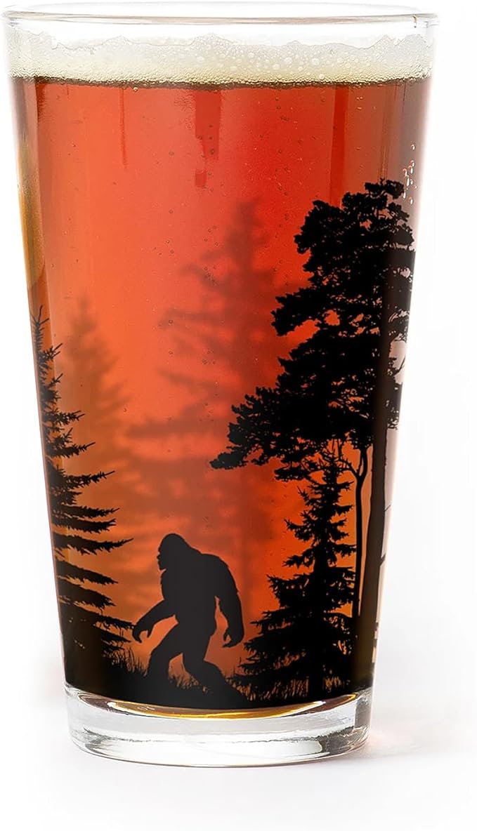 Black Lantern Bigfoot in the Forest Pint Glass Single 16oz Nature Beer Glass for Outdoors & Craft Beer