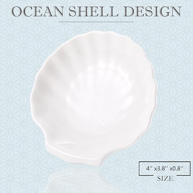 Shell Ring Dish Tray, Ceramic Jewelry Tray Trinket Dish, Seashell Key Holder Bowl, Beach Room Coastal Decor Aesthetic, Ocean Bathroom Counter Decor, White, Small