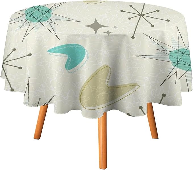 Mid Century Round Tablecloth, Modern Atomic Abstract Geometric Pattern Tablecloth for Home Party Dining Room Kitchen Decorm 70Inch(178cm)