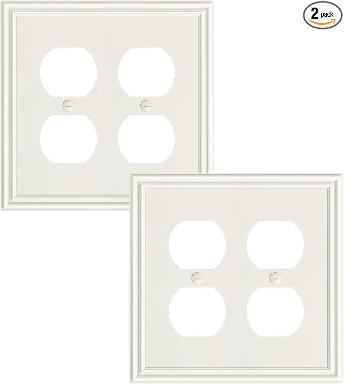 2-Pack Double Duplex Outlet Cover, Light Almond Decorative Double Switch Plates and Outlet Covers for Electrical Outlets, Durable Zinc Alloy Wall Plates, Corrosion Resistant