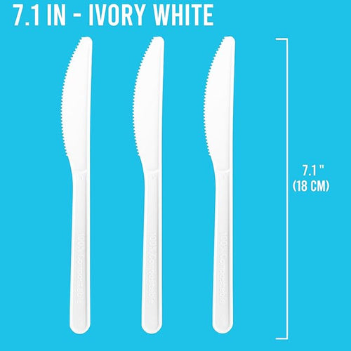 250 Count Compostable Disposable Non Plastic Knives, Large Heavy Duty Biodegradable Utensils, Eco Friendly Durable Sturdy Recyclable Knives Flatware Silverware for Party Wedding Daily Use
