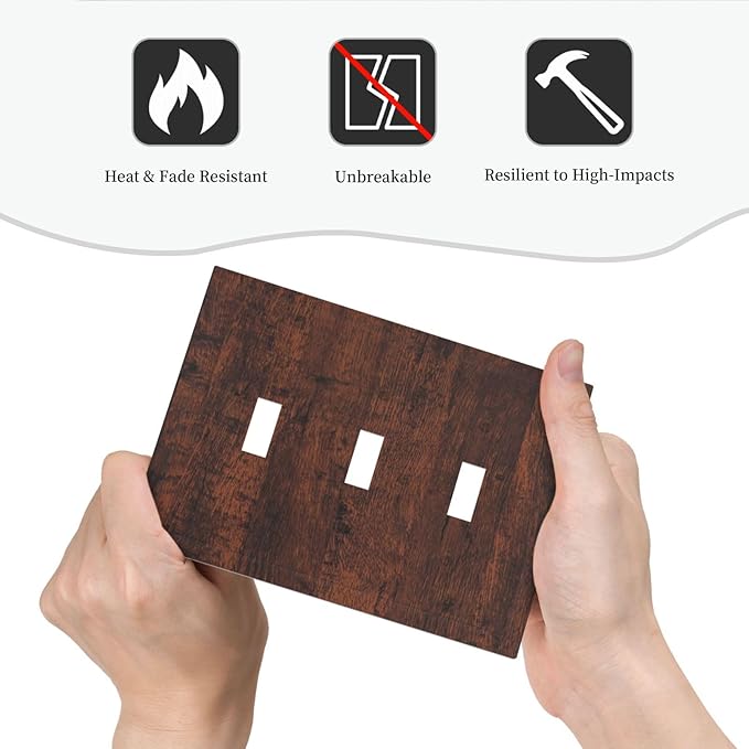 Light Switch Cover Brown Red Rustic Wood Grain Retro Farmhouse 3 Gang Wall Plate Triple Light Switch Plate Toggle Decorative Outlet Covers Electrical Switchplate for Farmhouse Cabin Decor