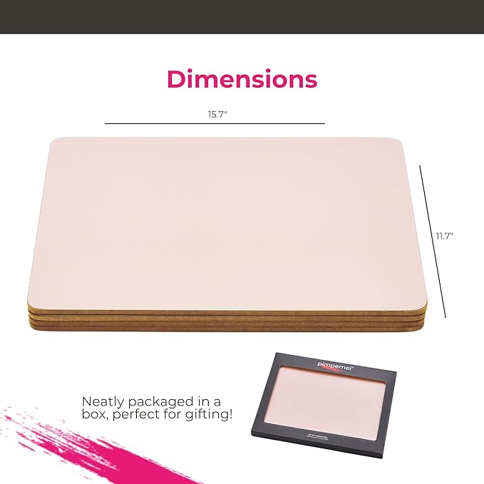 Pimpernel Millennial Pink Placemats, Set of 4 – (15.7" x 11.7") Elegant Blush Rose Dining Table Mats with 5mm Cork Backing, Heat & Stain Resistant Lacquer Finish, Rectangular Design