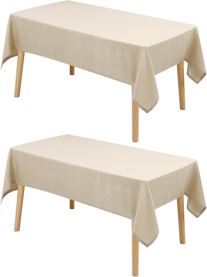 Hiasan 2 Pack Faux Linen Square Tablecloth - Wrinkle and Stain Resistant Washable Table Cloth for Kitchen Dining Room Holiday Table Cover for Party Dinner, Beige, 60 x 60 Inch