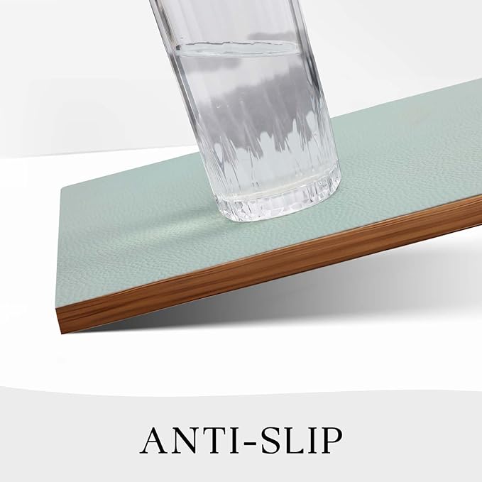 MOSAYT Vinyl Placemats Set of 8, Heat Resistant Place Mats 100% Waterproof Washable & Wipeable Faux Leather Reversible Table Mats for Kitchen Dining Party Outdoor, 12" x 17", Light Grey/Aqua