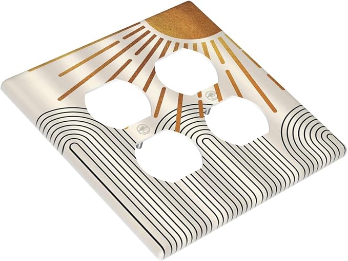 Light Switch Cover Mid Century Boho Sun Beige Minimalist Abstract 2 Gang Decorative SwitchPlates Double Duplex Wall Plates Switch Plates and Outlet Covers for Bathroom Bedroom Decor