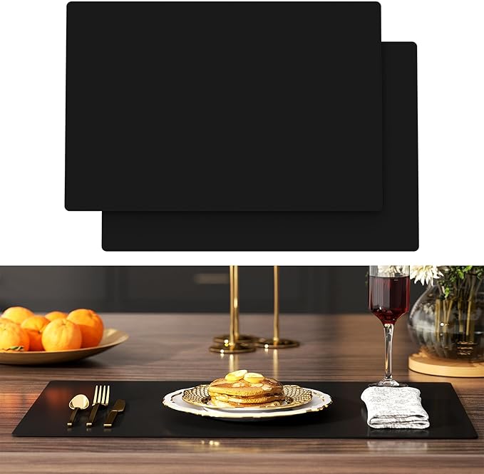 2-Pack Extra Thick Silicone Counter Mats - 24”x16” Large Heat Resistant Kitchen Countertop Protector, Non-Slip Hot Pad Trivet for Air Fryer, Hot Pots & Pans, Coffee Maker (Black)