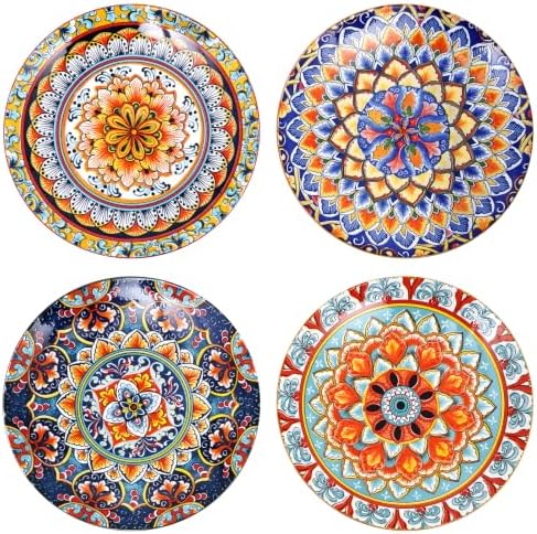 Colorful Salad & Dessert Plates Set of 4, 8.5Inch Boho Ceramic Dinner Plate by Unknown