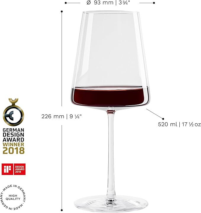 Stölzle Lausitz Red Wine Glasses Power Set of 4, 17 1/2 oz – Premium Glasses for Full-Bodied Wines – Modern Red Wine Glasses with Angular Design for Maximum Flavor – Dishwasher- & Break-Resistant