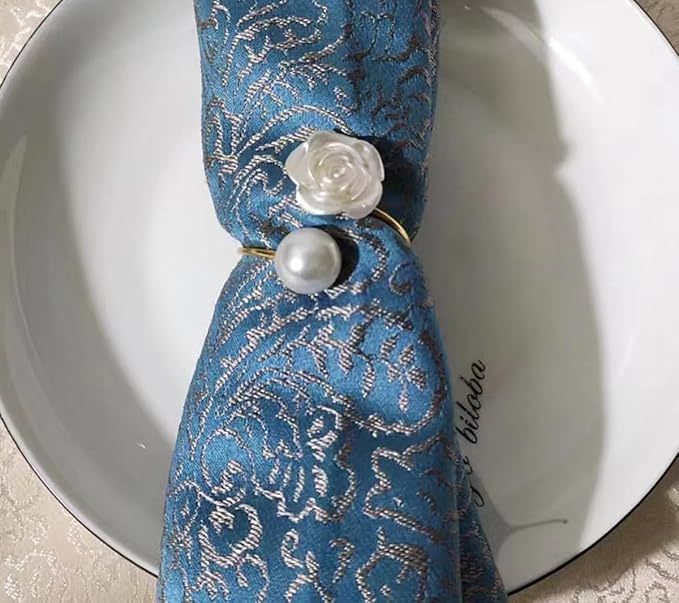 12Pcs Napkin Rings Pearl Napkin Holder Rose Napkin Buckles for Wedding Banquet Home Party Kitchen Decor Festival Dinning Table Decor