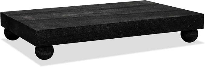 Amyhill Wood Pedestal Stand Kitchen Soap Tray Farmhouse Wooden Riser Stand for Kitchen Bathroom Counter Table Decor Plant Candle Vases Display (Black, 12 x 7 inch)