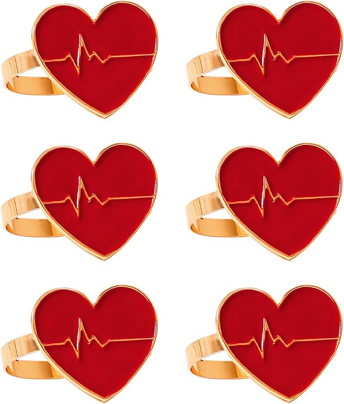 Red Love Napkin Rings Set of 6, Valentines Day Napkin Ring Holders for Ceremony Decor Wedding Anniversary Dinner Party