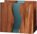 Acacia wood & Transparent Epoxy resin Napkin holder for table, Rustic farmhouse napkin organisation for kitchen, dining, counter tops, restaurant or outdoors | 6x5x2.5 inches| Turquoise