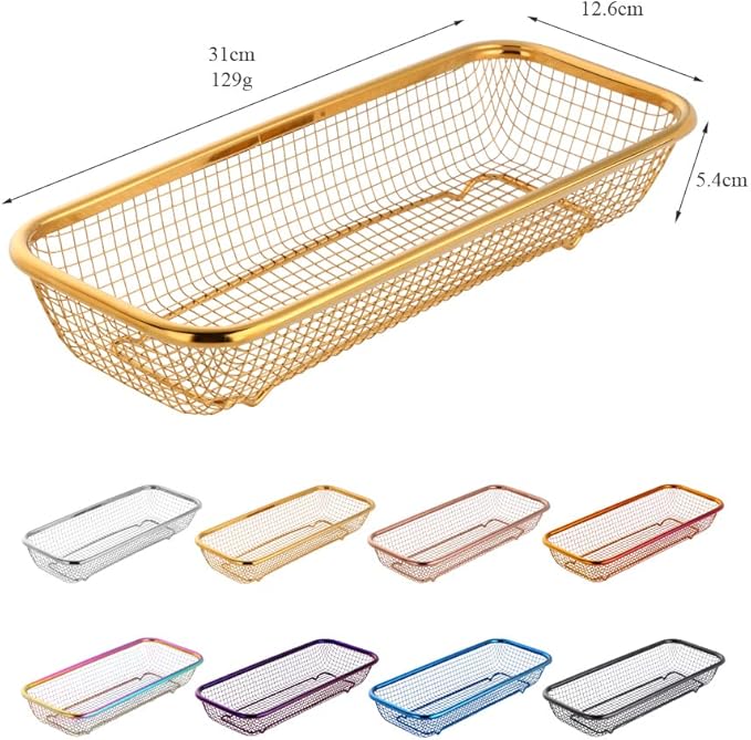 Kitchen Drawer Organizer, Stainless Steel Storage Container Metal Cabinet Storage Basket for Holding Silverware Kitchen Utensil, Pack of 2, Blue