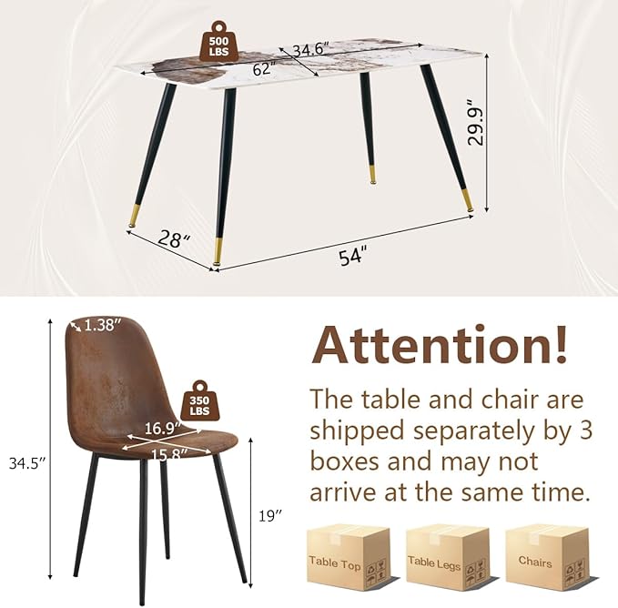 Dinner Table Set for 6, Sintered Stone Kitchen Table Top and Modern Chairs Set of 6 for Kitchen Dining Room