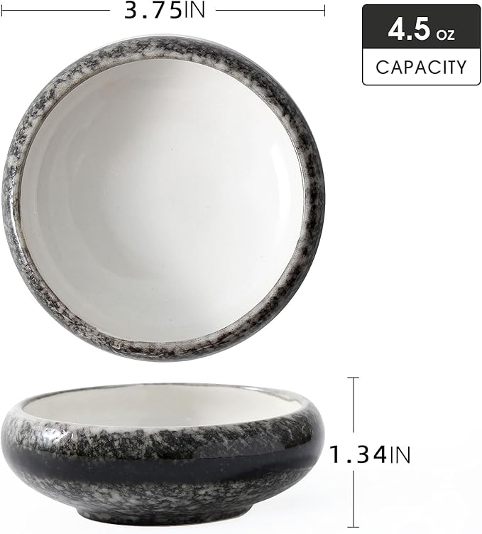 Uaral Soy Sauce Dish Sushi Dipping Bowls Pinch Bowl Stoneware Japanese Small Serving Dish Set,3.75 Inch Set of 6 (White)