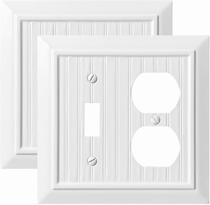 Beadboard Outlet Covers Wall Plates, Bamboo Fiber Light Switch Covers, Natural Material Electric Receptacle Decorative Switch Plate Outlet Cover (Pure White, 2 Gang Toggle/Duplex 2 Pack)