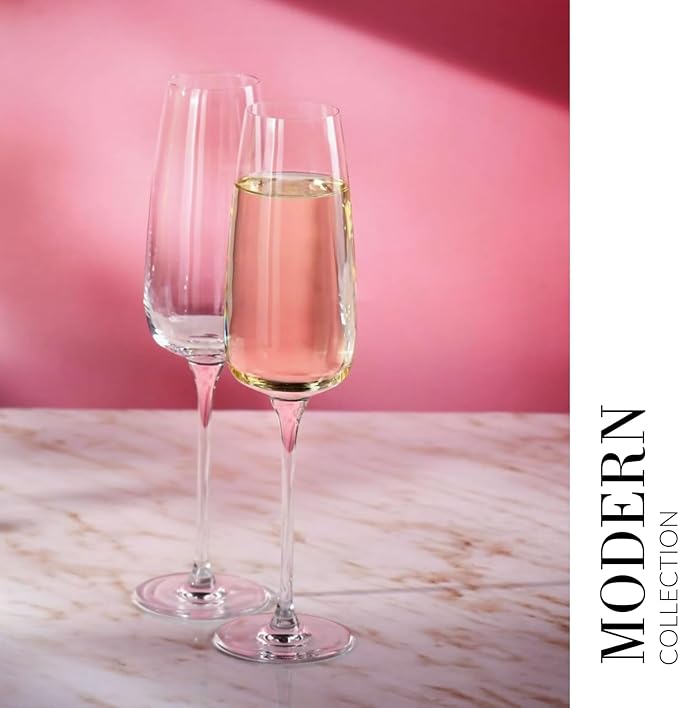 Krosno Modern Champagne Glasses, Set of 4, 7.4 Oz, Premium Crystalline Glass, Lead-free,Durable,Scratch-resistant, Ideal for Prosecco, Mimosas, Sparkling Wine, Scratch-resistant, Made in Europe