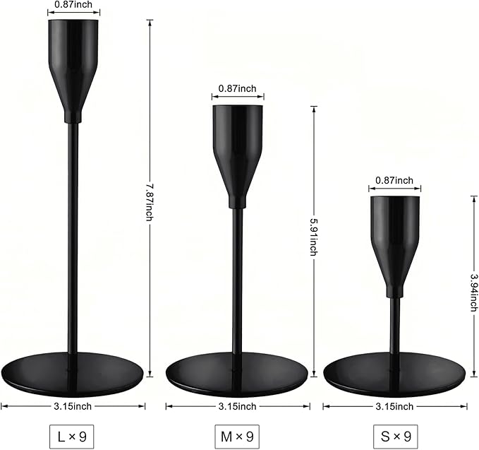 Black Taper Candle Holders for Wedding Table Centerpiece,Tall Taper Candlestick Holders Bulk Set of 27,Metal Candle Stick Holder Decor for Table or Mantel Centerpiece, Dinning, Party Home Decor