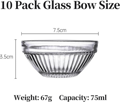 3in 2.5oz Small Clear Glass Ramekins Custard Bowls, 10 Pack Mini Glass Dipping Sauce Cups Pinch Bowl, Little Kitchen Condiment Ingredient Prep Salad Dishes, Dishwasher Microwave Freezer Safe